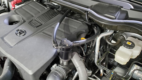 J&amp;L 22-25 Toyota Tundra, 23-25 Sequoia 3.5L Turbo Oil Separator 3.0 Driver Side - Black Anodized