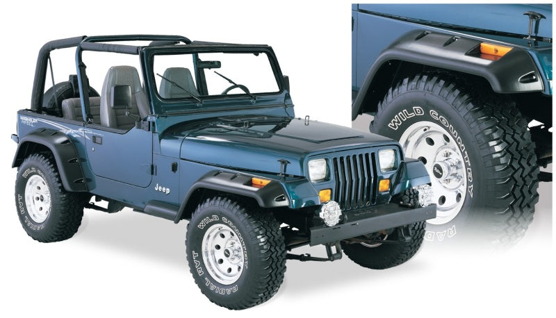 Bushwacker 87-95 Jeep Wrangler Cutout Style Flares 4pc Cutting Optional Not Renegade - Black