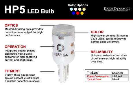 Diode Dynamics 194 LED Bulb HP5 LED Warm - White Short (Pair)