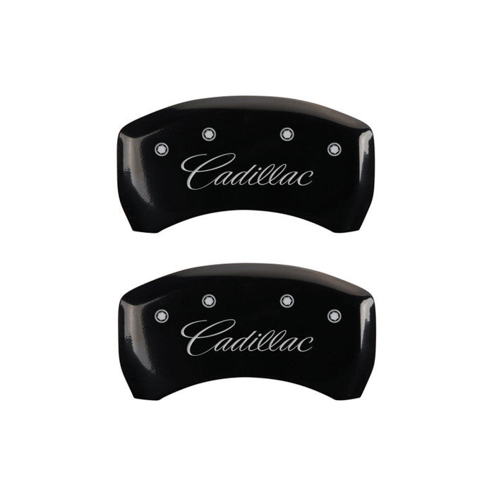 MGP 4 Caliper Covers Engraved F & R Cursive/Cadillac Black Finish Silver Char 2017 Cadillac XT5