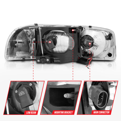ANZO 99-17 GMC Sierra/Denali Headlights Black Amber (w/C Light Bars)