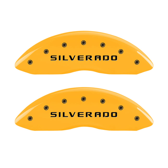 MGP Front set 2 Caliper Covers Engraved Front Silverado Yellow finish black ch