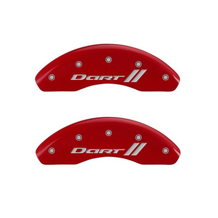 MGP 4 Caliper Covers Engraved Front & Rear With stripes/Dart Red finish silver ch