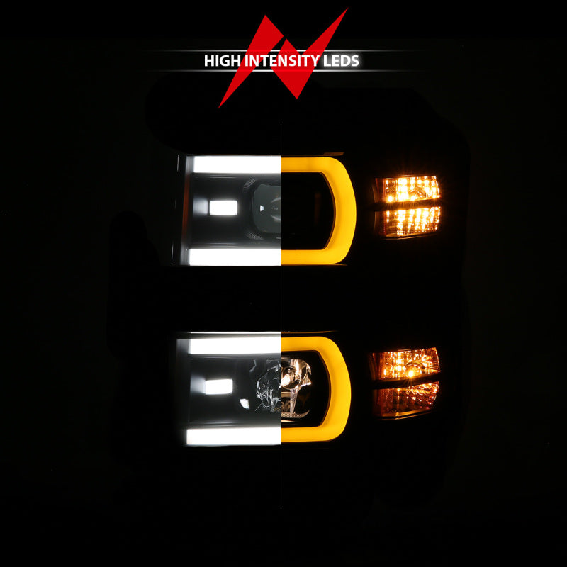 ANZO 14-15 Chevy Silverado 1500 Black Dual Switchback+Sequential LED Tube Sq. Projector Headlights