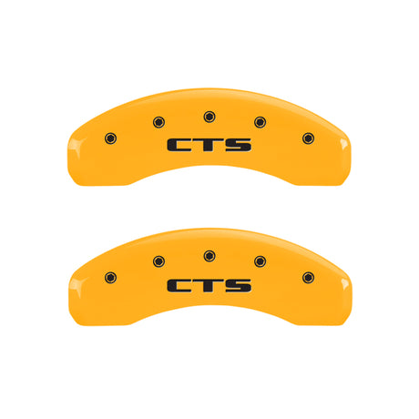 MGP 4 Caliper Covers Engraved Front Cursive/Cadillac Engraved Rear CTS Yellow finish black ch