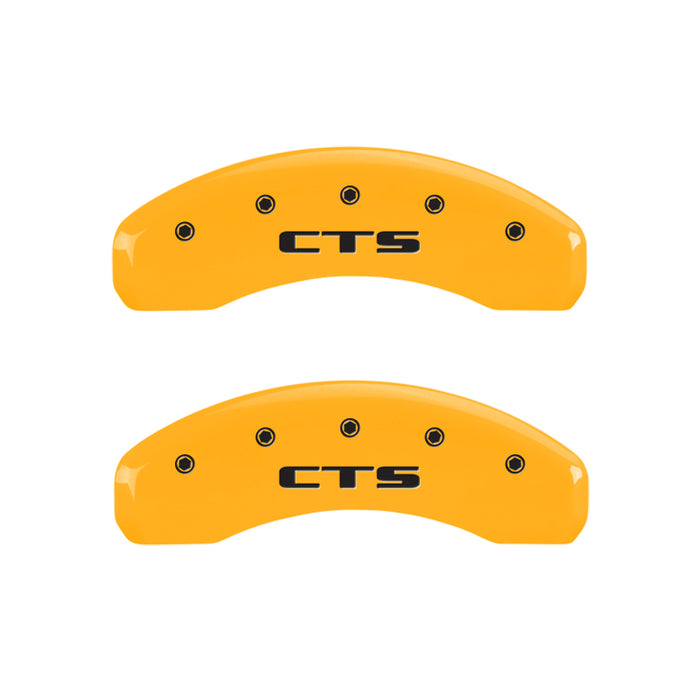 MGP 4 Caliper Covers Engraved Front Cursive/Cadillac Engraved Rear CTS Yellow finish black ch