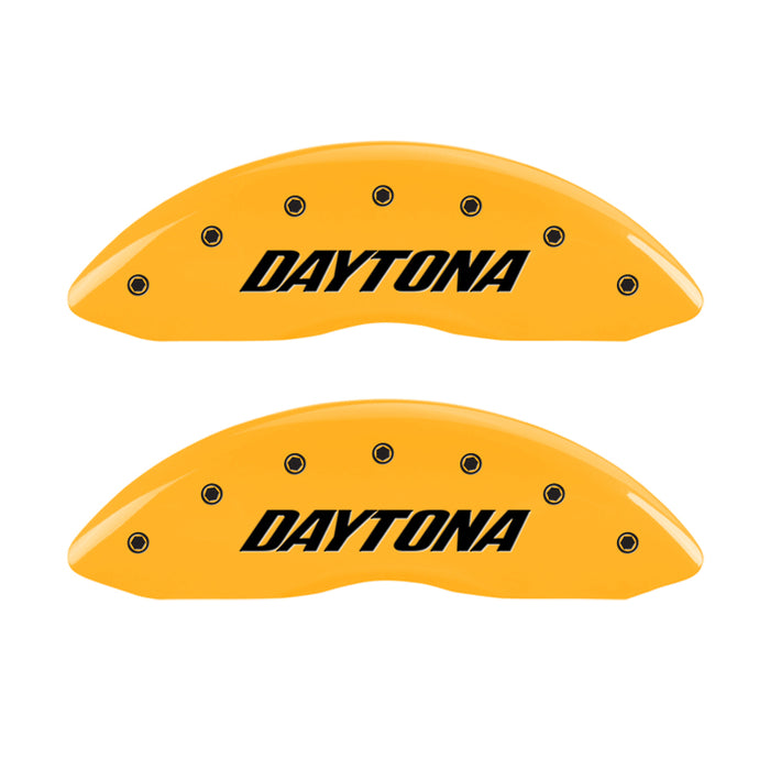 MGP 4 Caliper Covers Engraved Front & Rear Daytona Yellow finish black ch