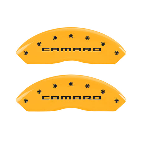 MGP 4 Caliper Covers Engraved Front Gen 5/Camaro Engraved Rear Gen 5/RS Yellow finish black ch