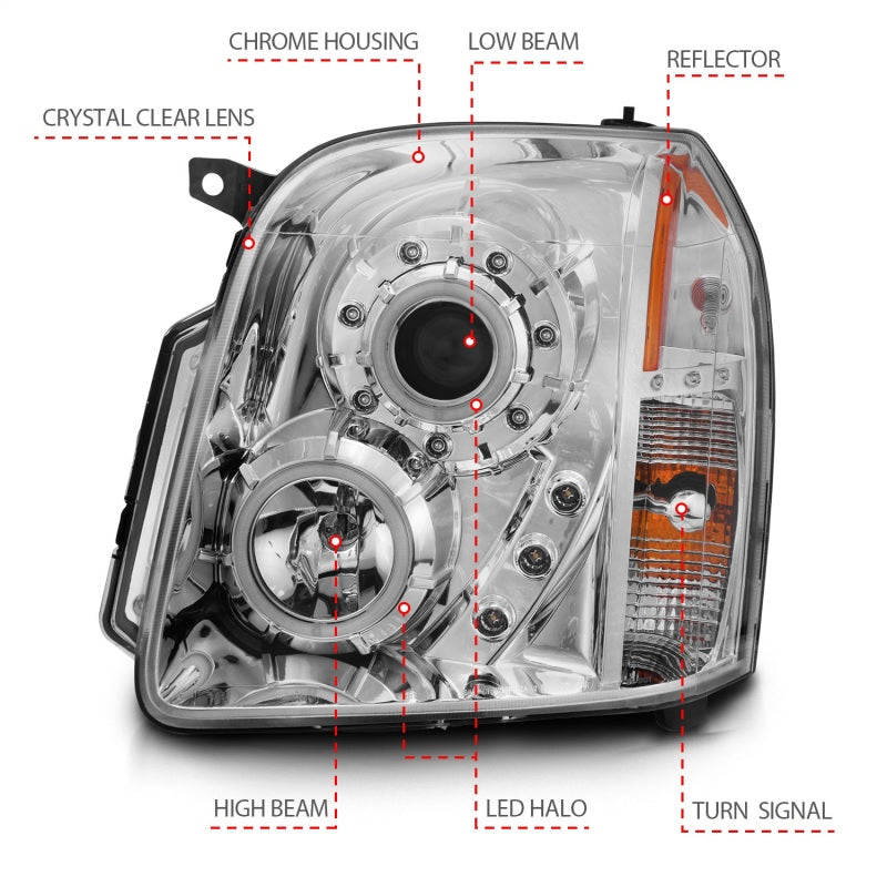 ANZO 2007-2014 GMC Yukon Projector Headlights w/ Halo Chrome (CCFL)