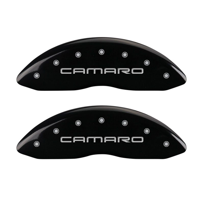 MGP 4 Caliper Covers Engraved Front Gen 4/Camaro Engraved Rear Gen 4/SS Black finish silver ch