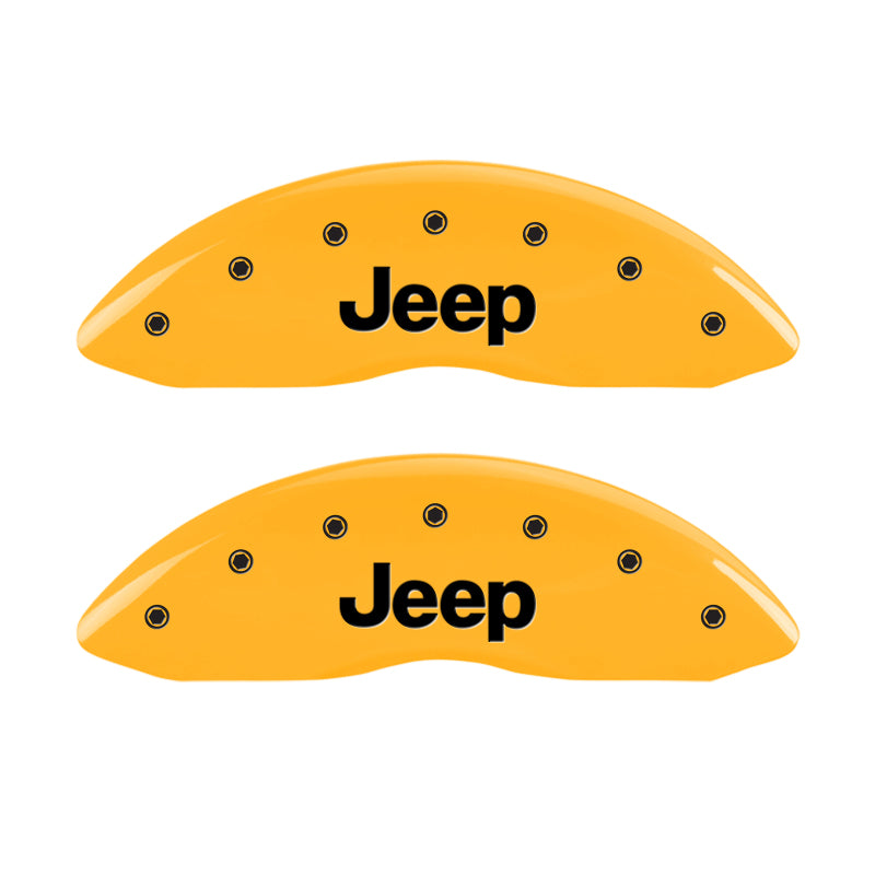 MGP 4 Caliper Covers Engraved Front JEEP Engraved Rear JEEP Grill logo Yellow finish black ch