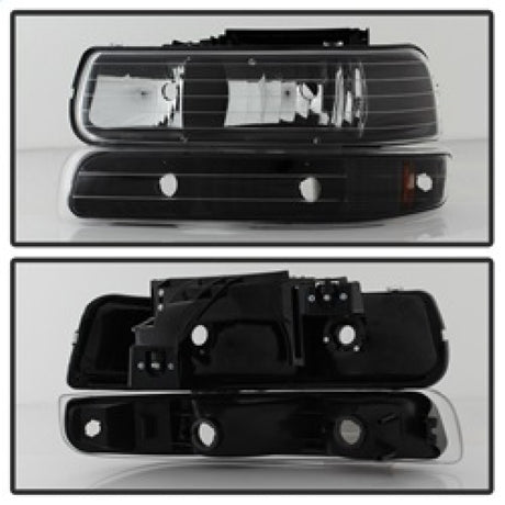 xTune Chevy Tahoe 00-06 Amber Crystal Headlights w/ Bumper Lights Black HD-JH-CSIL99-SET-AM-BK