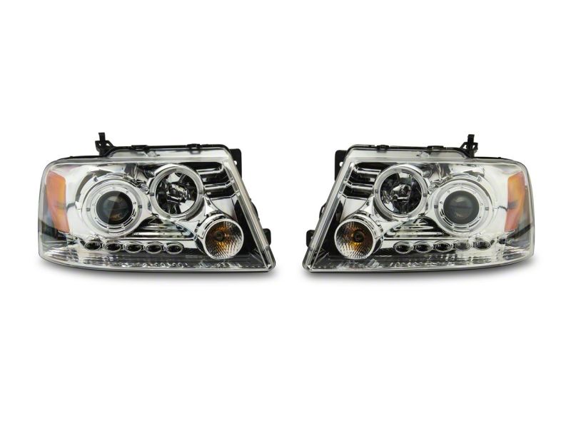 Raxiom 04-08 Ford F-150 Dual LED Halo Projector Headlights- Chrome Housing (Clear Lens)