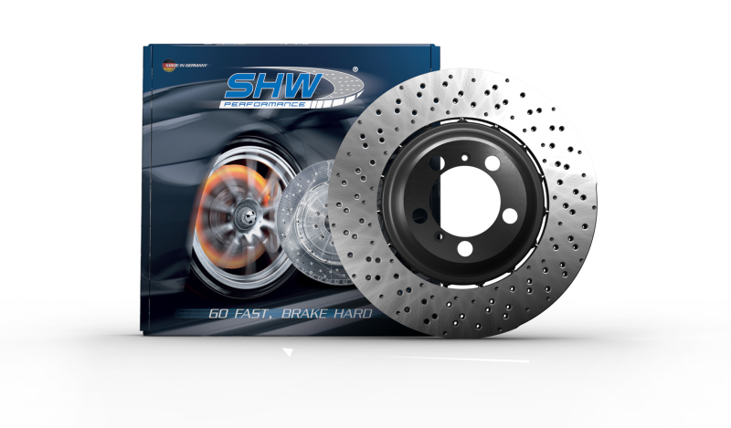 SHW 03-08 Lamborghini Gallardo 5.0L Right Front Cross-Drilled Lightweight Brake Rotor (400615302B)