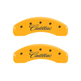 MGP 4 Caliper Covers Engraved Front & Rear Cursive/Cadillac Yellow finish black ch
