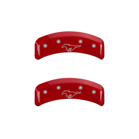 MGP 4 Caliper Covers Engraved Front Mustang Engraved Rear Pony Red finish silver ch