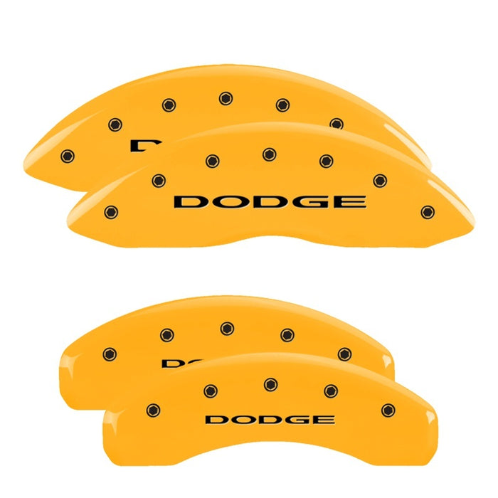 MGP 4 Caliper Covers Engraved Front & Rear 11-18 Dodge Durango Yellow Finish Black Dodge Logo