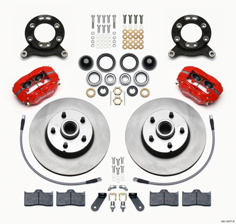 Wilwood Forged Dynalite-M Front Kit 11.30in 1 PC Rotor&Hub Red 1970-1973 Mustang Disc & Drum Spindle