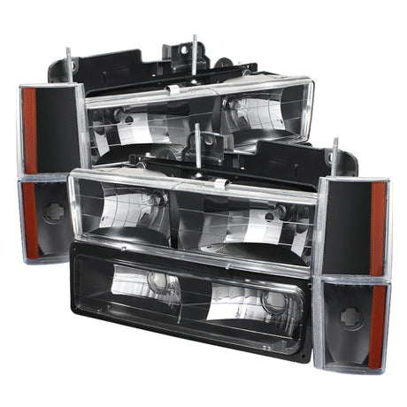 xTune GMC Yukon 92-93 Crystal Headlights w/ Corner & Bumper Black HD-JH-GMCCK88-AM-BK-SET