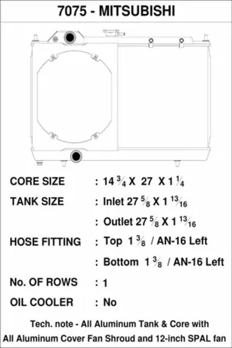 CSF 96-07 Mitsubishi Evo 4/5/6/7/8/9 Full-Slim Radiator w/12in Fan & Shroud/-16AN & Slip On Fitting