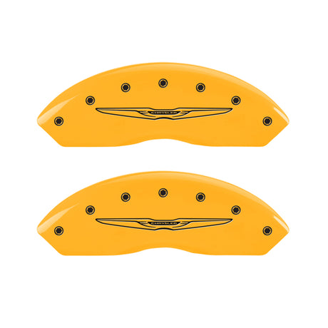 MGP 4 Caliper Covers Engraved Front & Rear Style 2/Chrysler Wing Yellow finish black ch