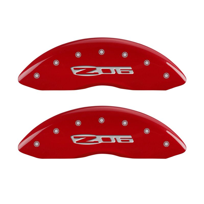 MGP 4 Caliper Covers Engraved Front C6/Corvette Engraved Rear C6/Z06 Red finish silver ch