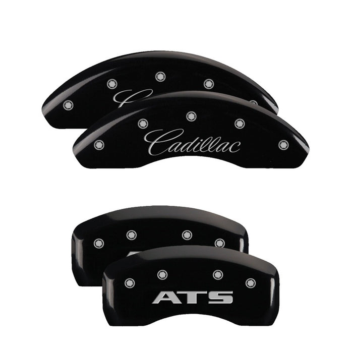 MGP 4 Caliper Covers Engraved Front Cursive/Cadillac Engraved Rear CTS Black finish silver ch