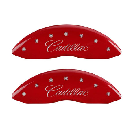 MGP 4 Caliper Covers Engraved Front Cadillac Engraved Rear ATS Red finish silver ch