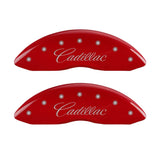MGP 4 Caliper Covers Engraved Front Cursive/Cadillac Engraved Rear SRX Red finish silver ch