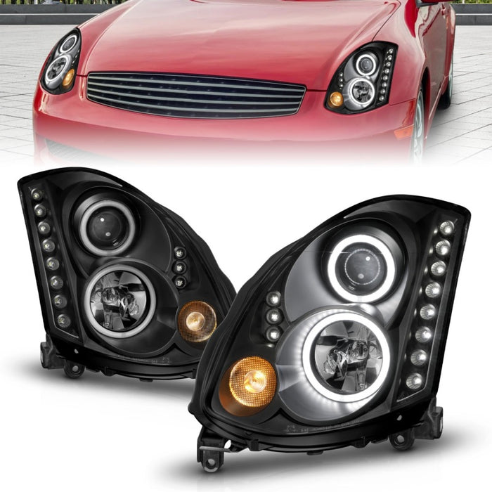 ANZO 2003-2007 Infiniti G35 Projector Headlights w/ Halo Black (CCFL) (HID Compatible)