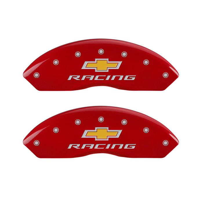 MGP 4 Caliper Covers Engraved Front & Rear Chevy racing Red finish silver ch