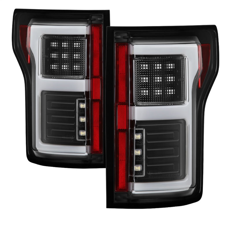 Spyder 15-18 Ford F-150 Light Bar LED Tail Lights (w/Blind Spot) - Black (ALT-YD-FF15015BS-LBLED-BK)