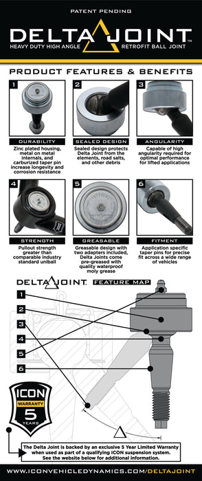 ICON 2007+ Toyota FJ / 2003+ Toyota 4Runner Non-ICON Upper Control Arm 1in Retrofit Delta Joint Kit