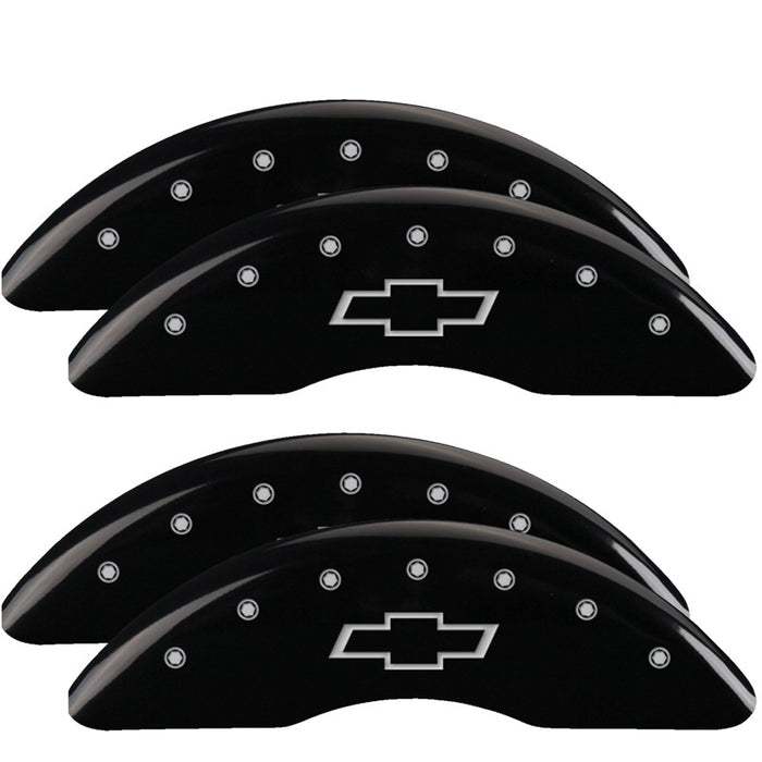 MGP 4 Caliper Covers Engraved Front & Rear Bowtie Black finish silver ch 20+ Silverado 2500 HD