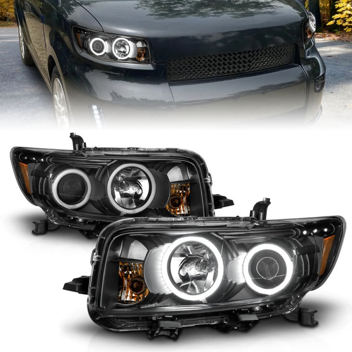 ANZO 2008-2010 Scion Xb Projector Headlights w/ Halo Black