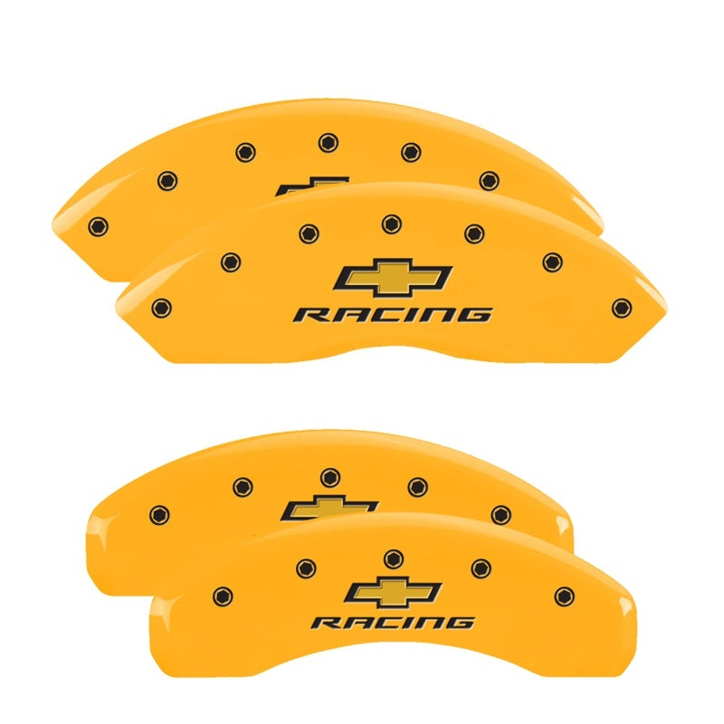 MGP 4 Caliper Covers Engraved F & R Chevy Racing Yellow Finish Black Char 2017 Chevrolet Camaro