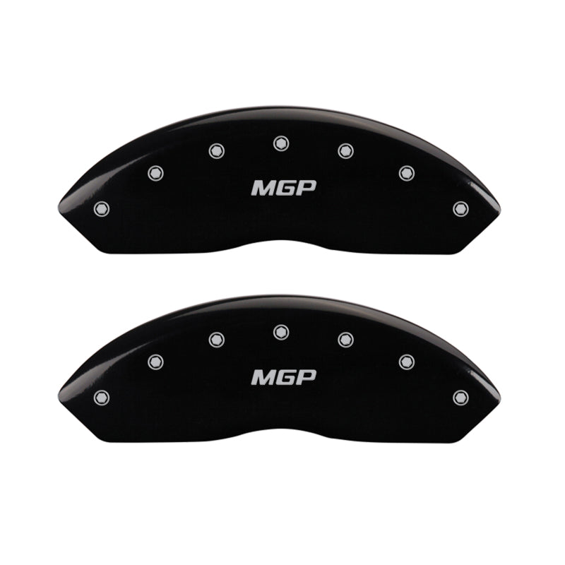 MGP 4 Caliper Covers Engraved Front & Rear MGP Black Finish Silver Char 2014 Chevrolet Express 2500