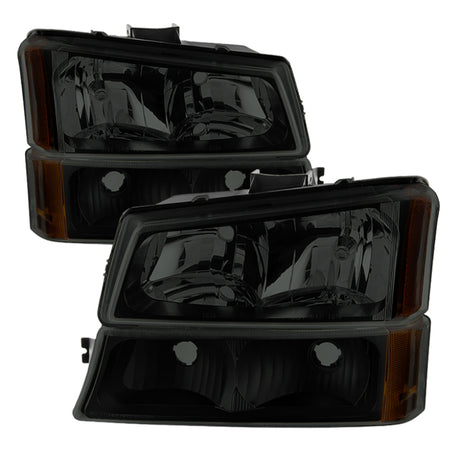 xTune Chevy Silverado 2500HD 03-06 Crystal Headlights w/ Bumper Lights HD-JH-CSIL03-AM-BSM-SET