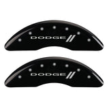 MGP 4 Caliper Covers Engraved Front & Rear With stripes/Dodge Black finish silver ch
