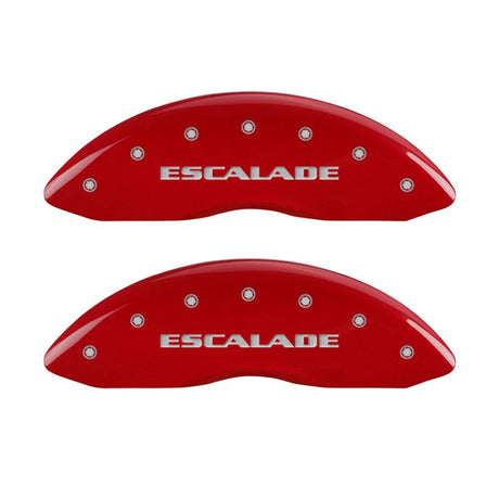 MGP 4 Caliper Covers Engraved Front Escalade Engraved Rear EXT Red finish silver ch