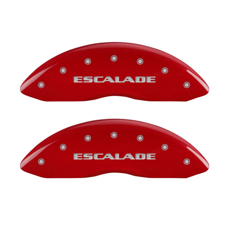 MGP 4 Caliper Covers Engraved Front Escalade Engraved Rear ESV Red finish silver ch