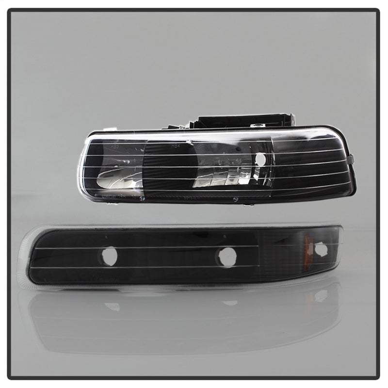 xTune Chevy Tahoe 00-06 Amber Crystal Headlights w/ Bumper Lights Black HD-JH-CSIL99-SET-AM-BK