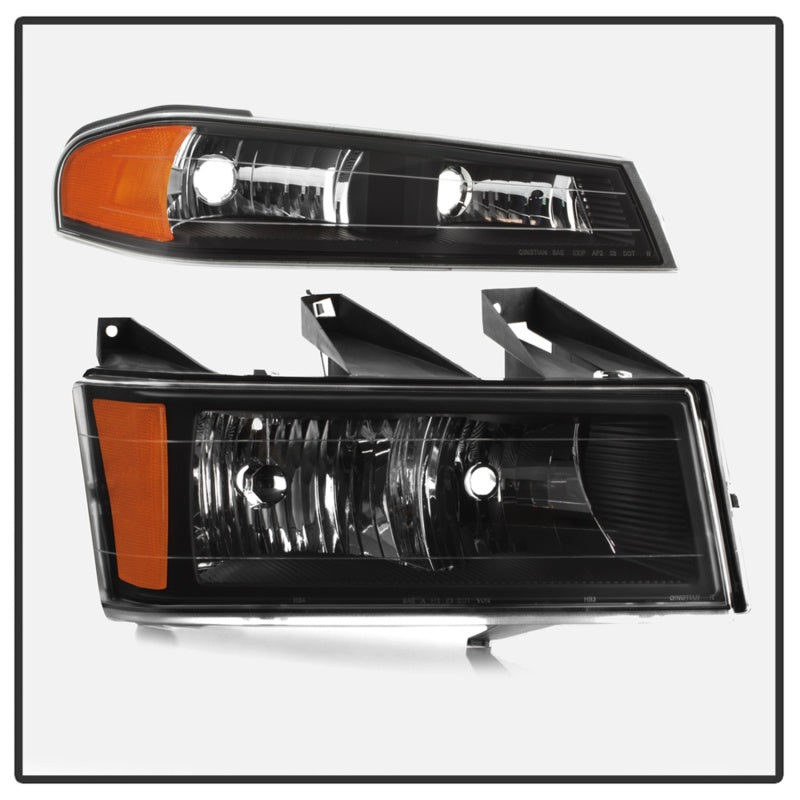 xTune Chevy Colorado 04-12 OEM Headlights w/ Bumper Lights Black HD-JH-CCOL04-SET-BK